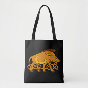 Medieval Art Celtic Knot Wild Boar Tote Bag
