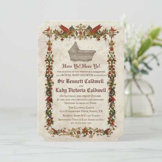 Medieval Baby shower Uitnodiging (Staand voorkant)