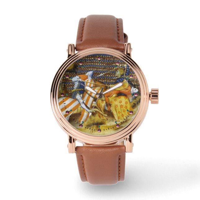 MEDIEVAL BATTLE, BESTRIJDENDE KNIGHTS HORSEBACK HORLOGE (Voorkant)