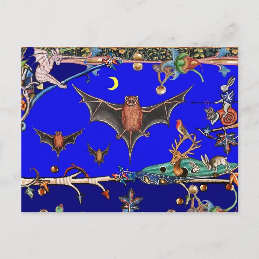 MEDIEVAL BESTIAIR, FLYBATS BOEST DIEREN Blauw Briefkaart (Voorkant)