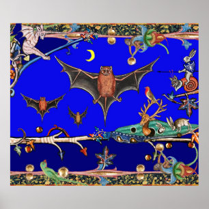 MEDIEVAL BESTIAIR, FLYBATS BOEST DIEREN Blauw Poster