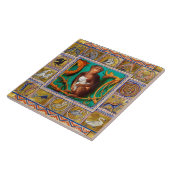 MEDIEVAL BESTIAIR, GELD EN WITTE KAT,DIEREN TEGELTJE (Zijkant)