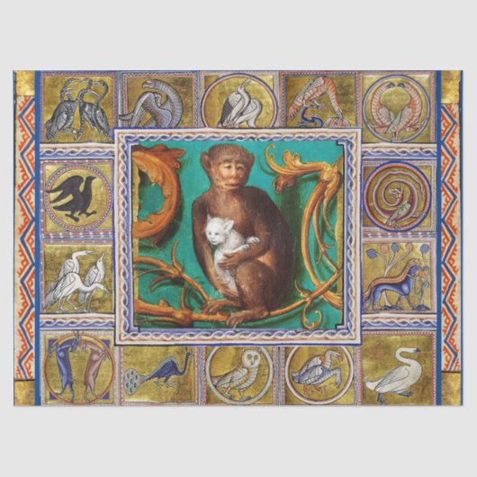 MEDIEVAL BESTIAIR, GELD EN WITTE KAT,DIEREN TISSUEPAPIER (Voorkant)