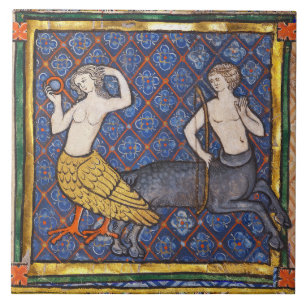 MEDIEVAL BESTIAIR, HARPY EN CENTAUR Mythogisch Tegeltje