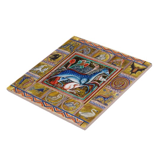 MEDIEVAL BESTIAIR, HORSES, BOSSTE DIEREN TEGELTJE (Zijkant)