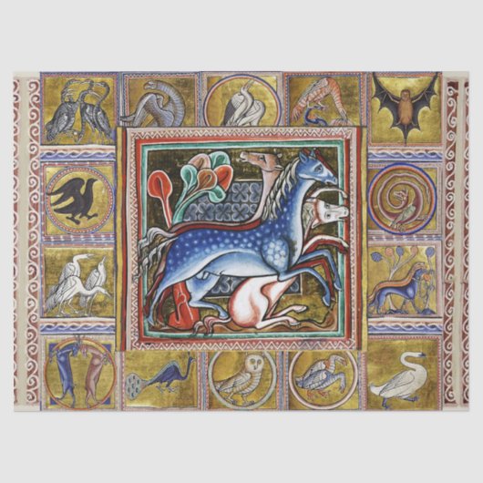 MEDIEVAL BESTIAIR, HORSES, BOSSTE DIEREN TISSUEPAPIER (Voorkant)