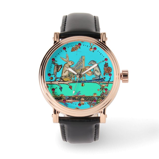 MEDIEVAL BESTIAIR MAKEN MUZIEK, konijn, hond Blue Horloge (Voorkant)