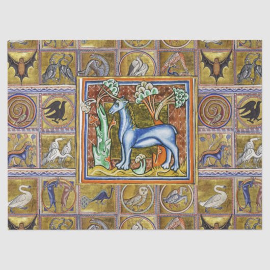 MEDIEVAL BESTIAIR,UNICORN,FANTASTISCHE DIEREN TISSUEPAPIER (Voorkant)