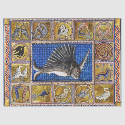 MEDIEVAL BESTIAIR, UNICORN FISH, FANTASTISCHE DIER TISSUEPAPIER (Voorkant)