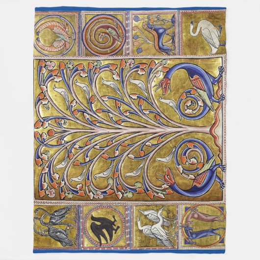 MEDIEVAL BESTIAIR, VOGELS OP DE LEVENSDUUR,DRAGONS FLEECE DEKEN (Voorkant)