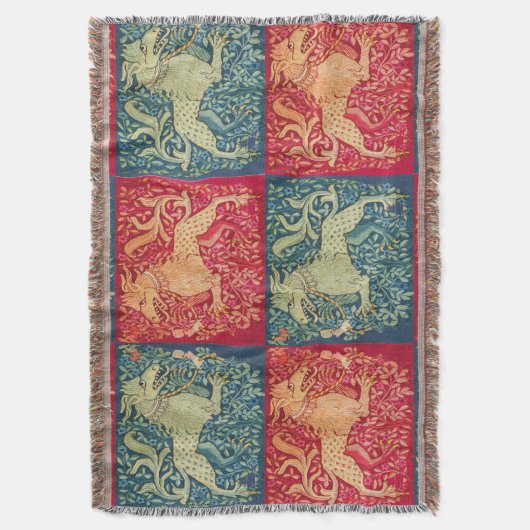 MEDIEVAL BESTIAIRE LEVENS, zoals beest in rood bla Deken (Voorkant Verticaal)