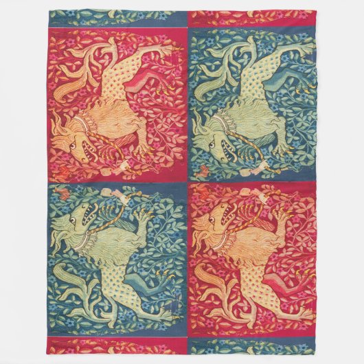 MEDIEVAL BESTIAIRE LEVENS, zoals beest in rood bla Fleece Deken (Voorkant)