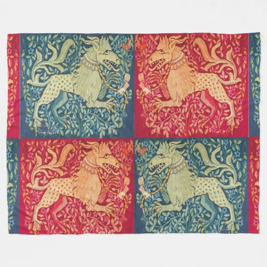 MEDIEVAL BESTIAIRE LEVENS, zoals beest in rood bla Fleece Deken (Voorkant (Horizontaal))