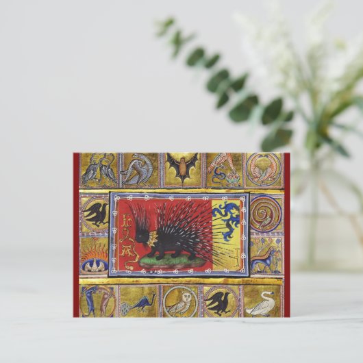 MEDIEVAL BESTIARY,BLACK HEDGEHOG KING and ANIMALS  Briefkaart (Staand voorkant)
