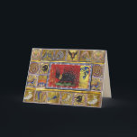 MEDIEVAL BESTIARY,BLACK HEDGEHOG KING and ANIMALS Feestdagen Kaart<br><div class="desc">Black hedgehog king with gold crown and medieval bestiary. Digital collage elaboration by Bulgan Lumini from Ancient Medieval miniatures.</div>