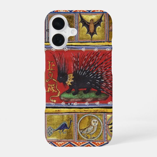 MEDIEVAL BESTIARY,BLACK HEDGEHOG KING and ANIMALS  iPhone 16 Hoesje (Achterkant)