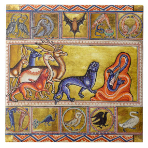 MEDIEVAL BESTIARY, DEERS, GOAT, CAMEL PANTHER, DRA TEGELTJE