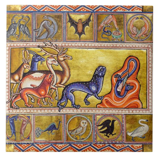 MEDIEVAL BESTIARY, DEERS, GOAT, CAMEL PANTHER, DRA TEGELTJE (Voorkant)