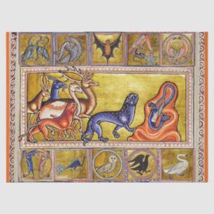 MEDIEVAL BESTIARY, DEERS, GOAT, CAMEL PANTHER, DRA TISSUEPAPIER