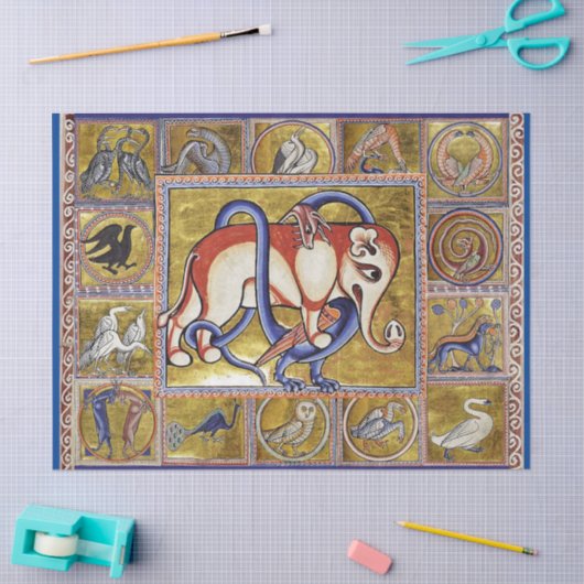 MEDIEVAL BESTIARY, ELEPHANT COMBATTING SNAKE DRAGO TISSUEPAPIER (Craft)