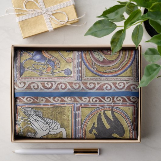 MEDIEVAL BESTIARY, ELEPHANT COMBATTING SNAKE DRAGO TISSUEPAPIER (Geschenk)