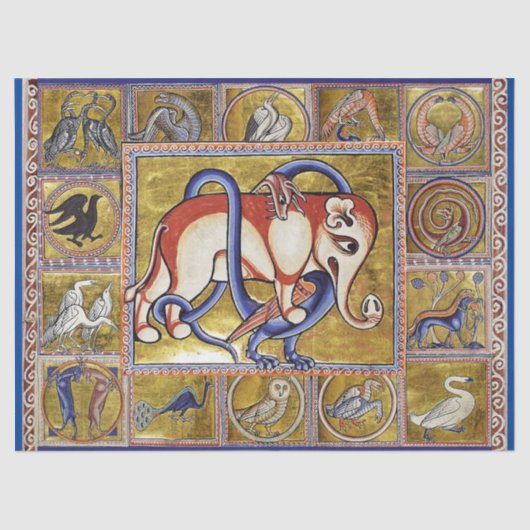 MEDIEVAL BESTIARY, ELEPHANT COMBATTING SNAKE DRAGO TISSUEPAPIER (Voorkant)
