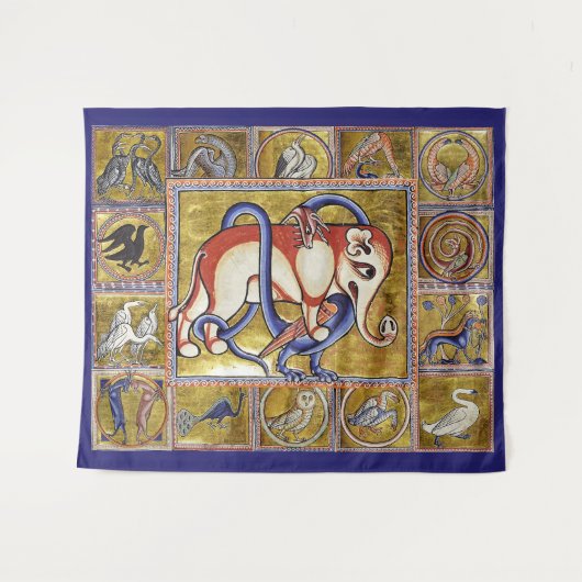 MEDIEVAL BESTIARY, ELEPHANT COMBATTING SNAKE DRAGO WANDKLEED (Voorkant (horizontaal))