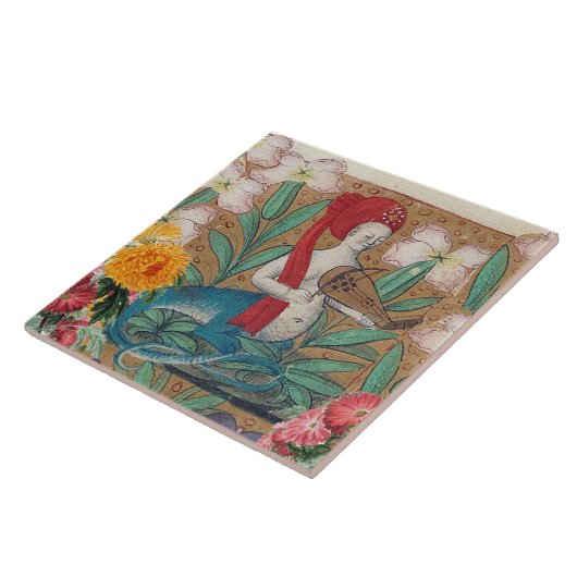 MEDIEVAL BESTIARY, FAIRY MELLUSINA MAKING MUSIC TEGELTJE (Zijkant)