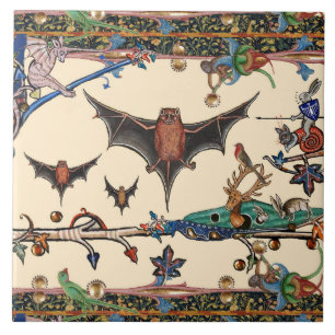 MEDIEVAL BESTIARY, FLYING BATS FOREST ANIMALS Crea Tegeltje
