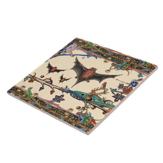 MEDIEVAL BESTIARY, FLYING BATS FOREST ANIMALS Crea Tegeltje (Zijkant)