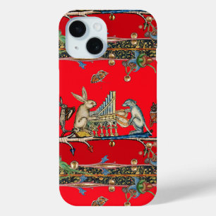 MEDIEVAL BESTIARY MAKING MUSIC, Rabbit, Dog Red iPhone 15 Case