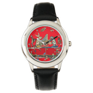 MEDIEVAL BESTIARY MAKING MUSIC, Rabbit, Dog Red Horloge