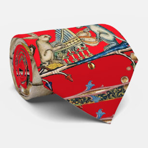 MEDIEVAL BESTIARY MAKING MUSIC, Rabbit, Dog Red Stropdas