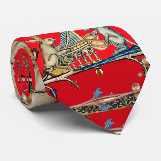 MEDIEVAL BESTIARY MAKING MUSIC, Rabbit, Dog Red Stropdas (Opgerold)