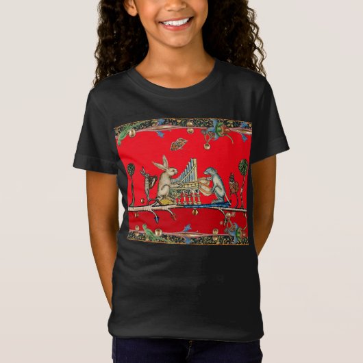 MEDIEVAL BESTIARY MAKING MUSIC, Rabbit, Dog Red T-shirt (Voorkant)