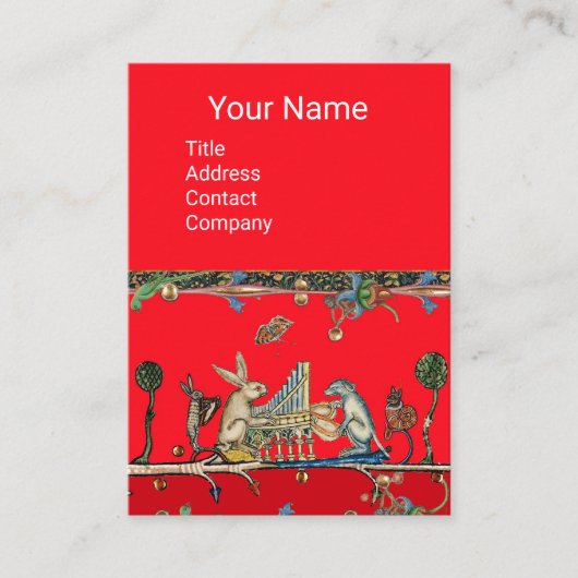 MEDIEVAL BESTIARY MAKING MUSIC, Rabbit, Dog Red Visitekaartje (Voorkant)