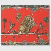 MEDIEVAL BESTIARY MAKING MUSIC Violinist Lion Red Cadeaupapier (Vlak)