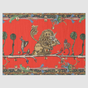 MEDIEVAL BESTIARY MAKING MUSIC Violinist Lion Red Tissuepapier