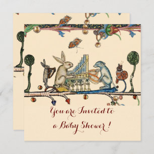 MEDIEVAL BESTIARY MUSIC Rabbit and Dog Baby shower Kaart