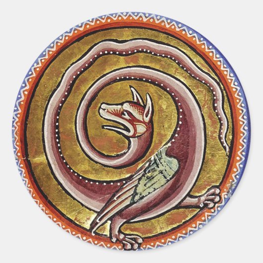 MEDIEVAL BESTIARY, SNAKE DRAGON CIRCLS RONDE STICKER (Voorkant)