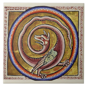 MEDIEVAL BESTIARY, SNAKE DRAGON CIRCLS TEGELTJE