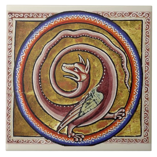 MEDIEVAL BESTIARY, SNAKE DRAGON CIRCLS TEGELTJE (Voorkant)