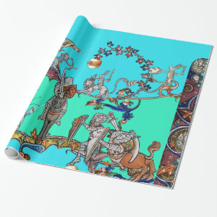MEDIEVAL BESTIARY WAR, KNIGHTS, GIANT SNAILS Blue Cadeaupapier