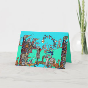 MEDIEVAL BESTIARY WAR, KNIGHTS, GIANT SNAILS Blue Feestdagen Kaart