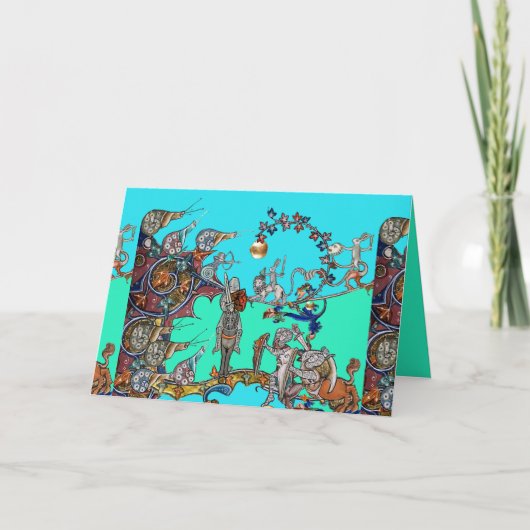 MEDIEVAL BESTIARY WAR, KNIGHTS, GIANT SNAILS Blue Feestdagen Kaart (Voorkant)