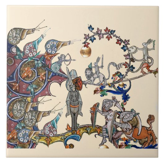 MEDIEVAL BESTIARY WAR, KNIGHTS, GIANT SNAILS Cream Tegeltje (Voorkant)