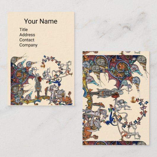 MEDIEVAL BESTIARY WAR, KNIGHTS, GIANT SNAILS Cream Visitekaartje (Voorkant / Achterkant)