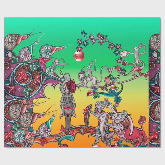 MEDIEVAL BESTIARY WAR, KNIGHTS, GIANT SNAILS Green Cadeaupapier (Vlak)