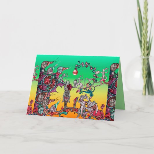 MEDIEVAL BESTIARY WAR, KNIGHTS, GIANT SNAILS Green Feestdagen Kaart (Voorkant)