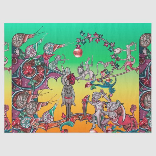 MEDIEVAL BESTIARY WAR, KNIGHTS, GIANT SNAILS Green Tissuepapier (Voorkant)